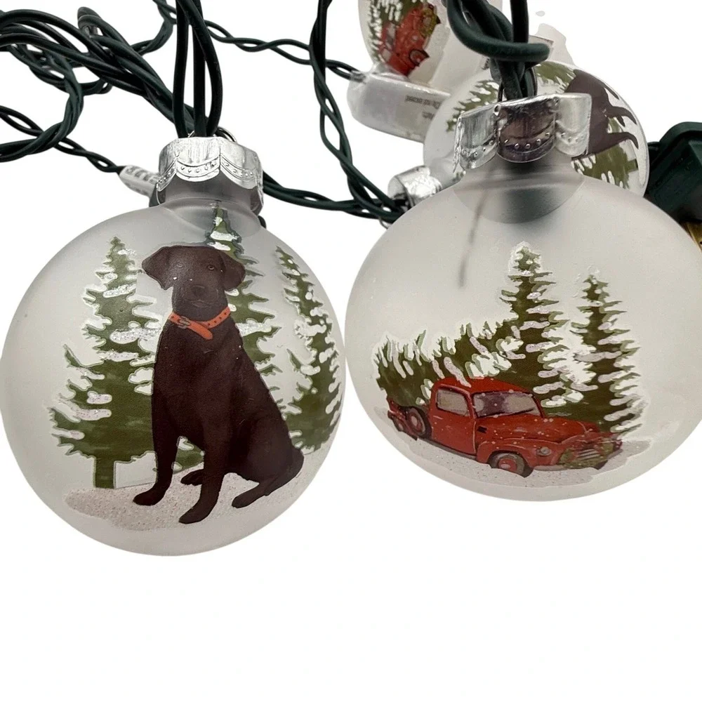 Hand Painted Chocolate Labrador Christmas String Lights Red Truck Cardinal